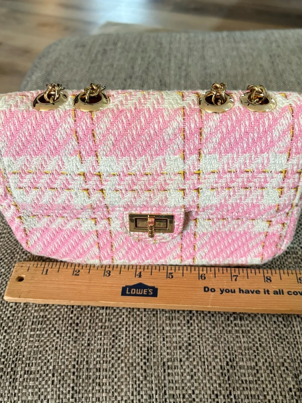 Pink and white tweed mini two Way Crossbody handbag